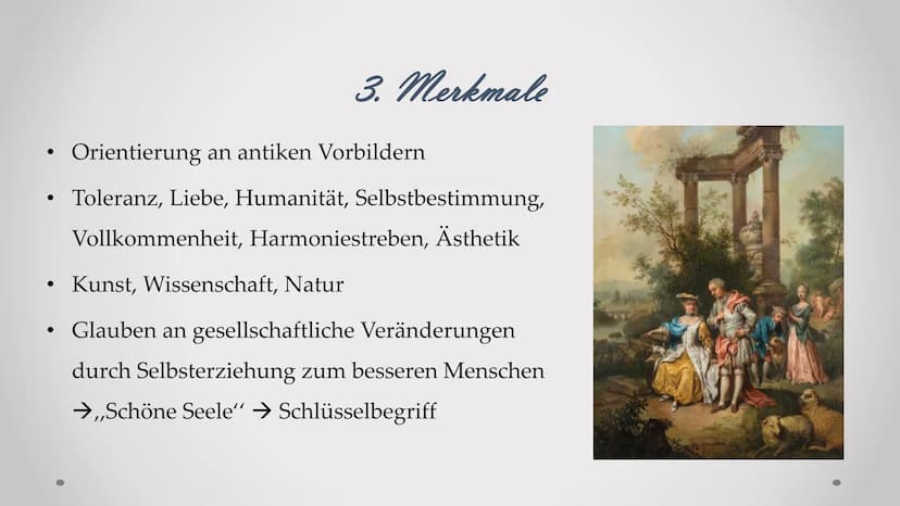 Definition
●
●
●
Merkmale
●
Literatur
●
●
Literaturepoche von 1786-1832
durch Französische Revolution (1789) geprägt → nachfolgend viele
men