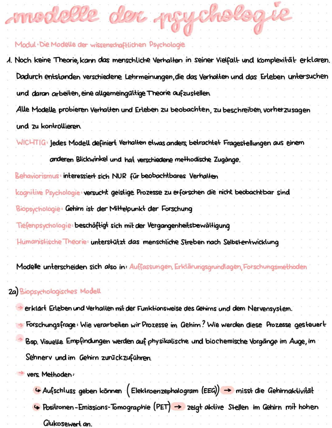 modelle der psychologie
Modul Die Modelle der wissenschaftlichen Psychologie
1. Noch keine Theorie, kann das menschliche Verhalten in seiner