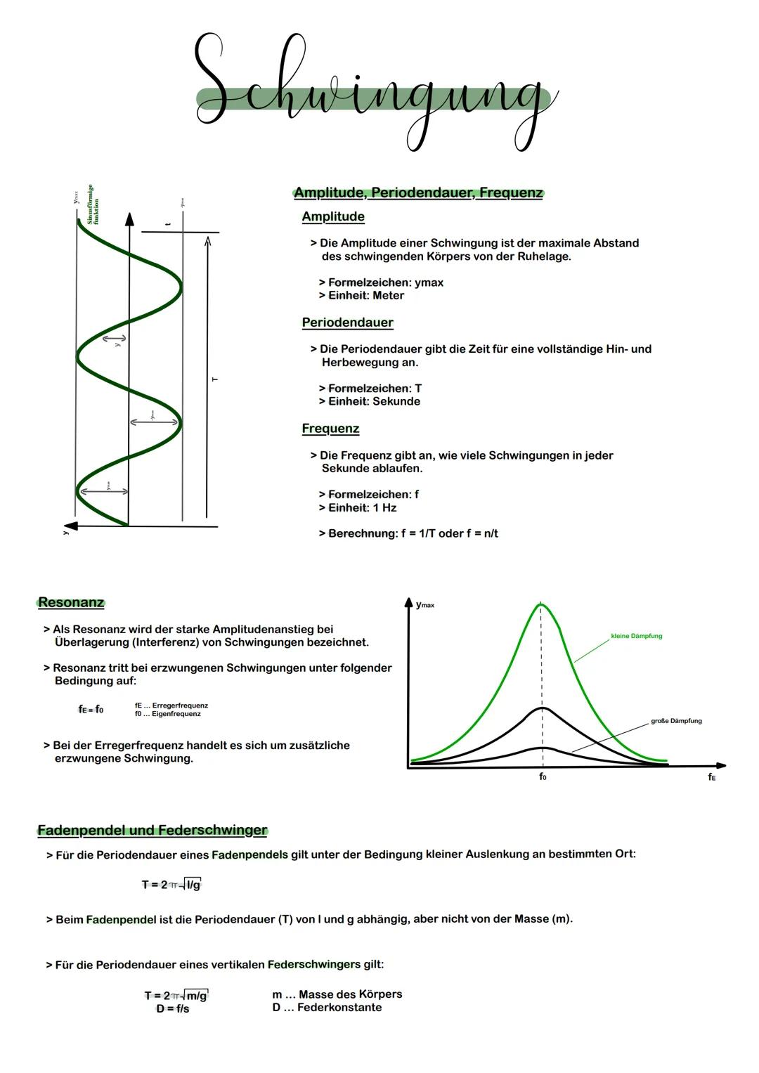 # Schwingung

Amplitude, Periodendauer, Frequenz

Amplitude

> Die Amplitude einer Schwingung ist der maximale Abstand
des schwingenden Körp