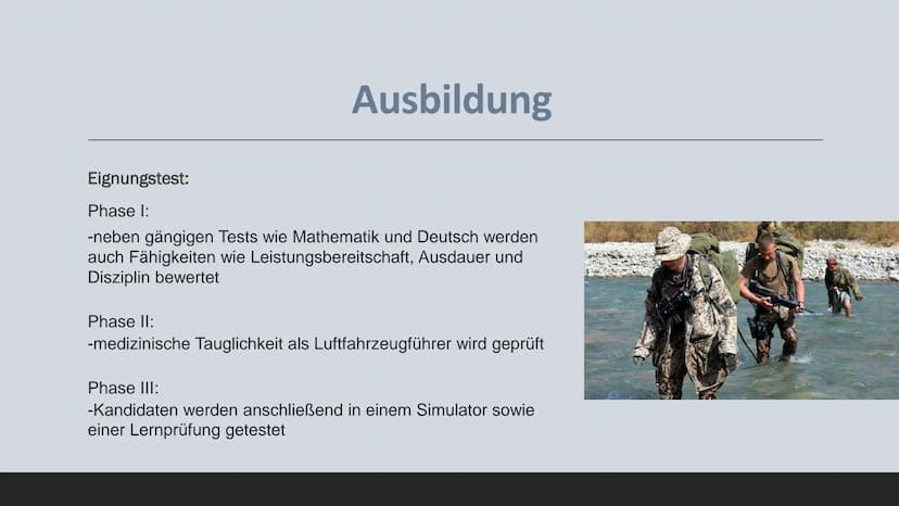Bundeswehr
Pilot Eignungstest
https://www.ausbildungspark.com/einstellungstest/bundeswehr/ Berufsbeschreibung
Was macht ein Bundeswehr Pilot