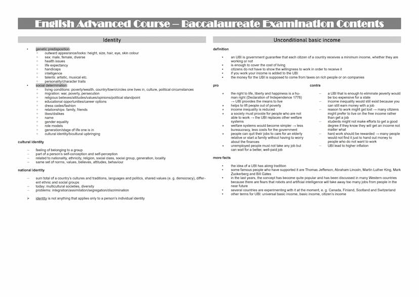English Advanced Course – Baccalaureate Examination Contents
more authoritarian (what the father said was law,
corporal punishment)
taken mo