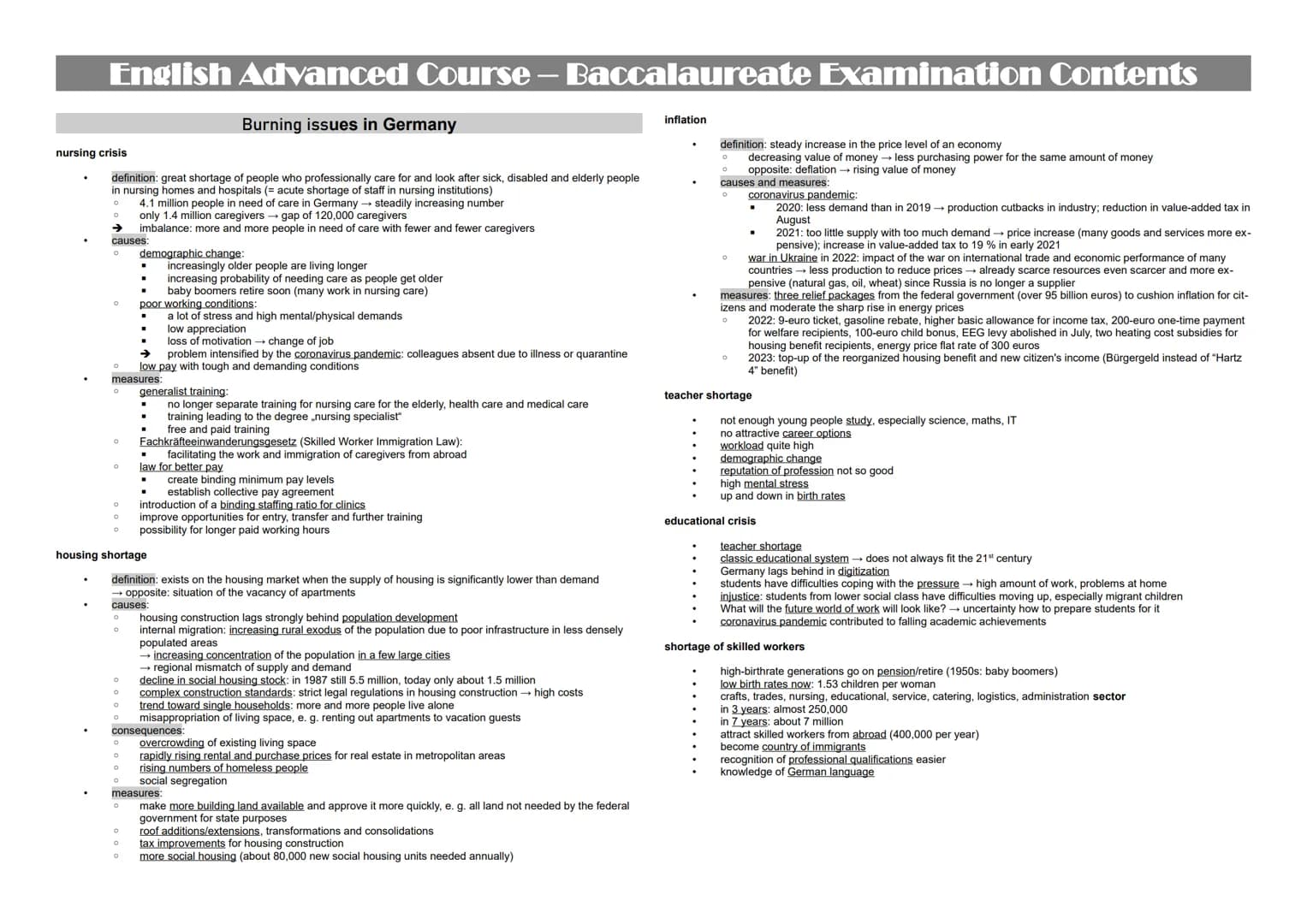 English Advanced Course – Baccalaureate Examination Contents
more authoritarian (what the father said was law,
corporal punishment)
taken mo