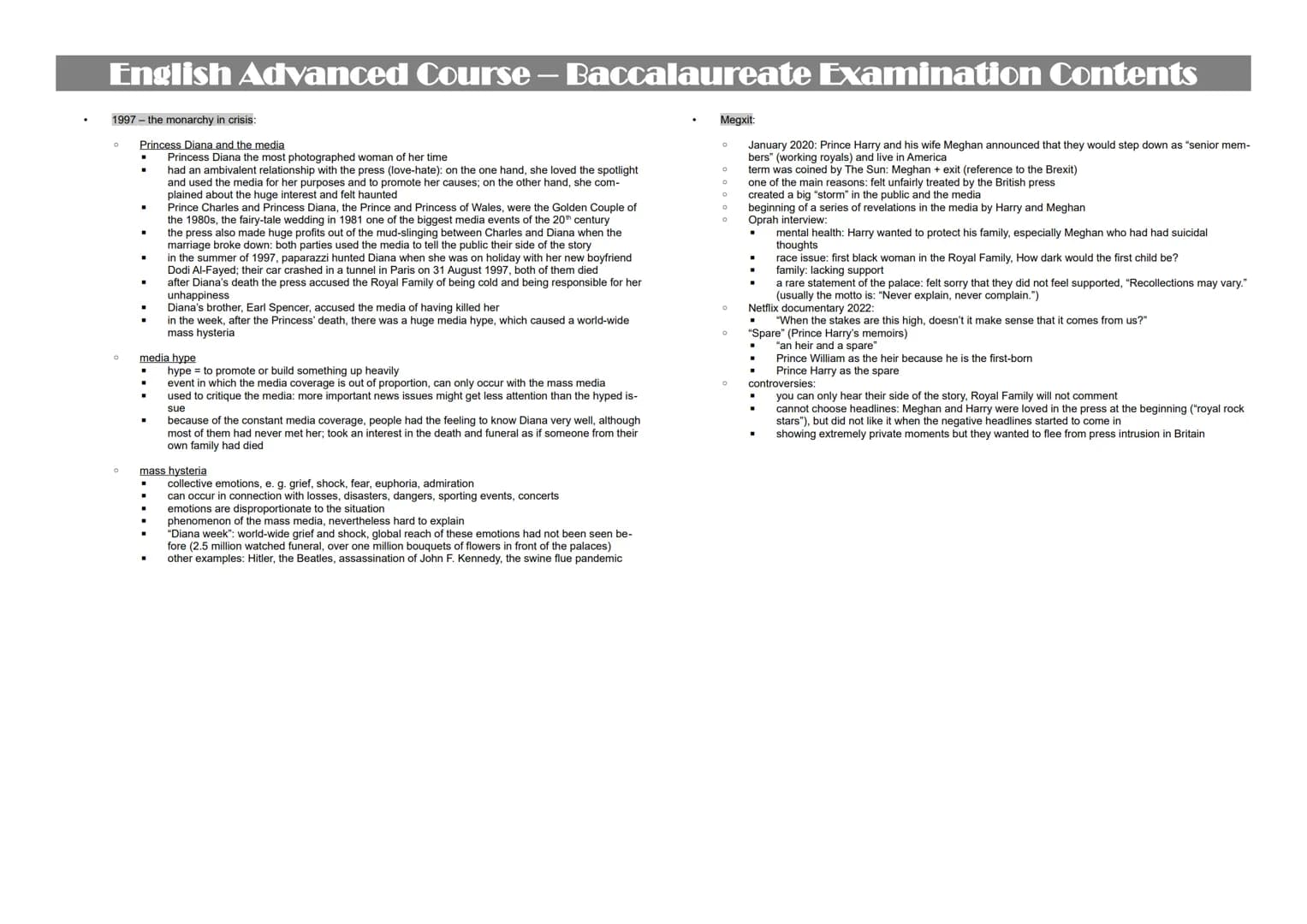 English Advanced Course – Baccalaureate Examination Contents
more authoritarian (what the father said was law,
corporal punishment)
taken mo