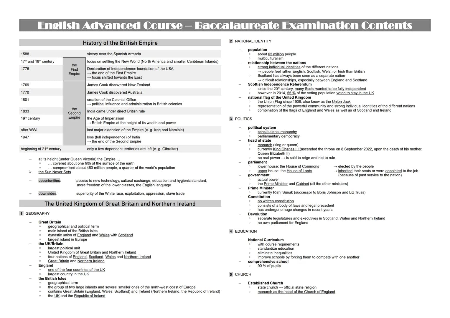 English Advanced Course – Baccalaureate Examination Contents
more authoritarian (what the father said was law,
corporal punishment)
taken mo