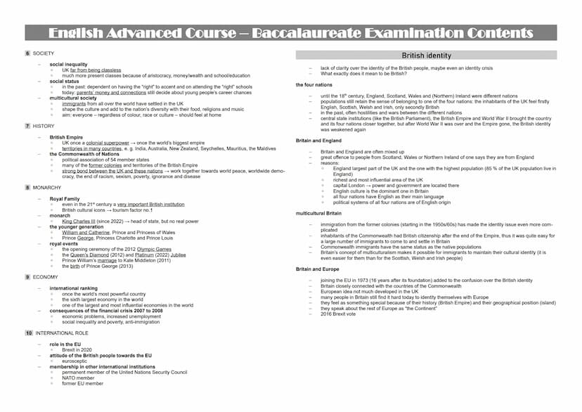 English Advanced Course – Baccalaureate Examination Contents
more authoritarian (what the father said was law,
corporal punishment)
taken mo