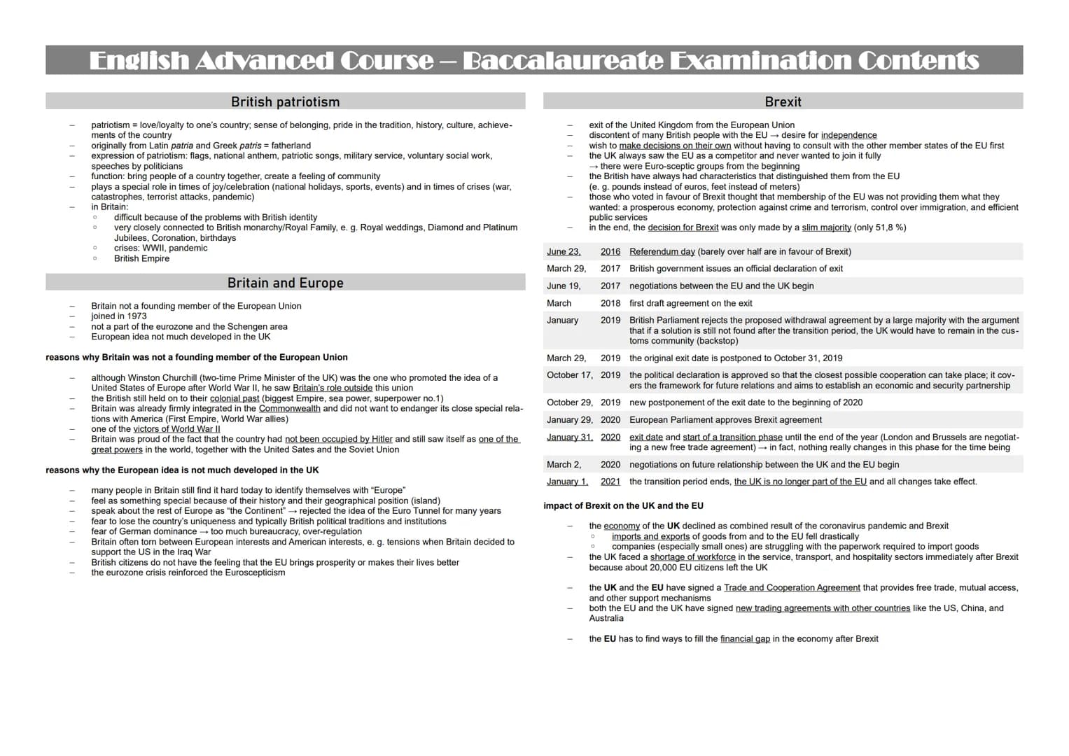 English Advanced Course – Baccalaureate Examination Contents
more authoritarian (what the father said was law,
corporal punishment)
taken mo