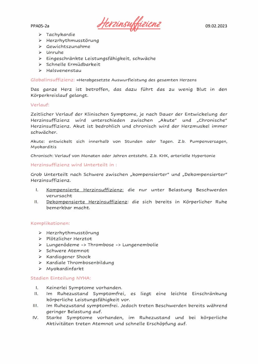 Herzinsuffizienz
Die Herzinsuffizienz (=Herzmuskelschwäche) ist ein klinisches Syndrom. Es
handelt sich um das Unvermögen des Herzens, das b