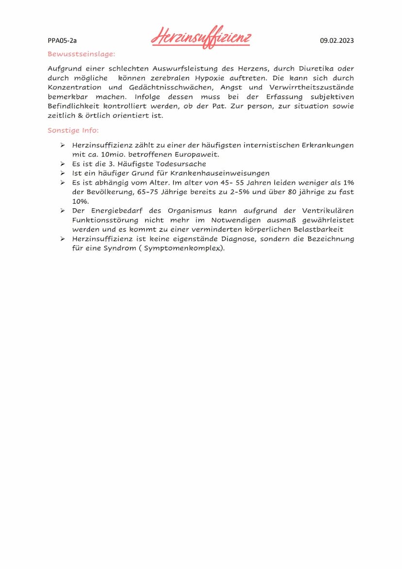 Herzinsuffizienz
Die Herzinsuffizienz (=Herzmuskelschwäche) ist ein klinisches Syndrom. Es
handelt sich um das Unvermögen des Herzens, das b