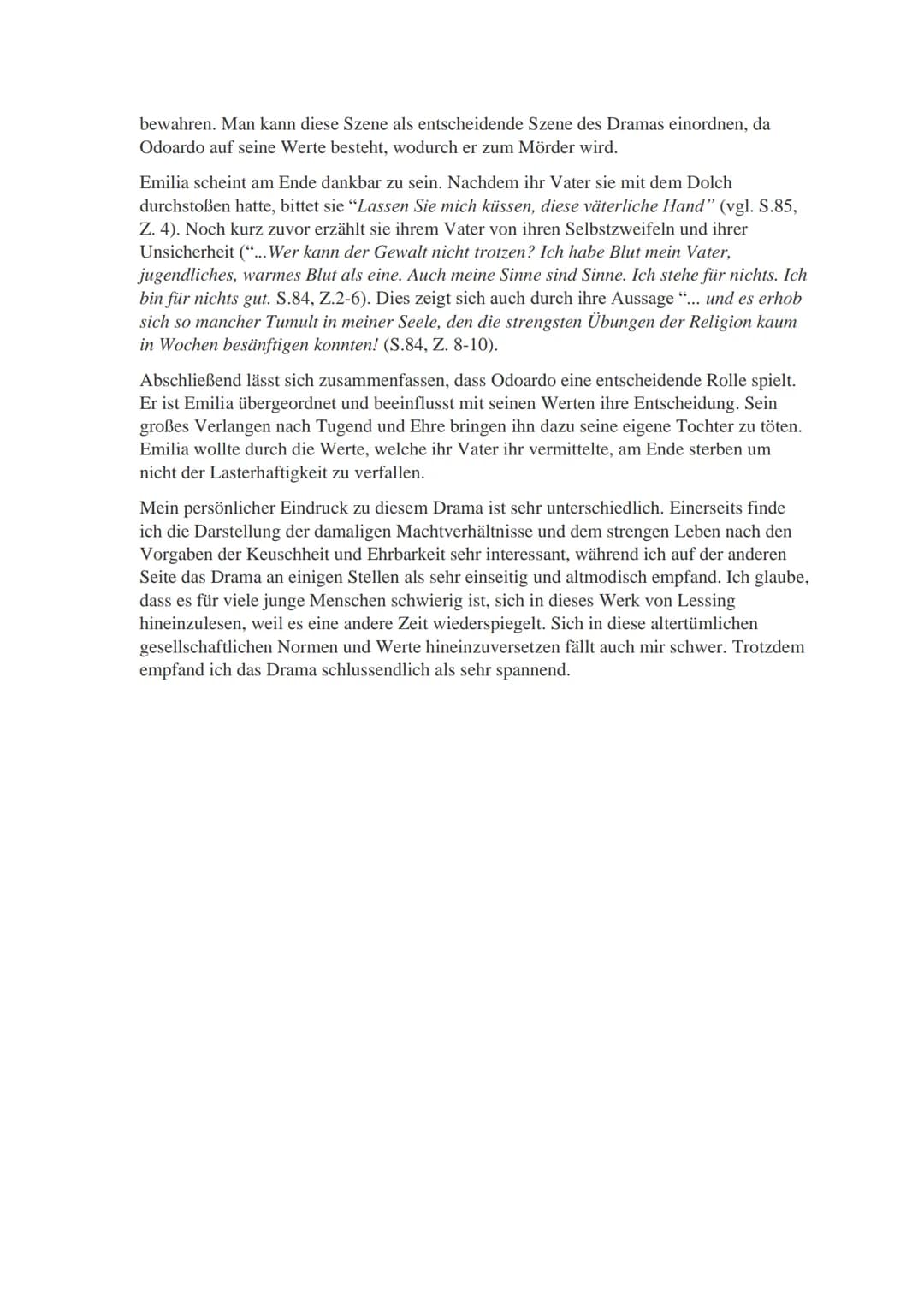 Analyse und Interpretation des 5. Aufzug, 7. Auftritt aus Lessing´s Emilia
Galotti
Im folgenden Text werde ich die Szene des 5. Aufzugs, 7. 