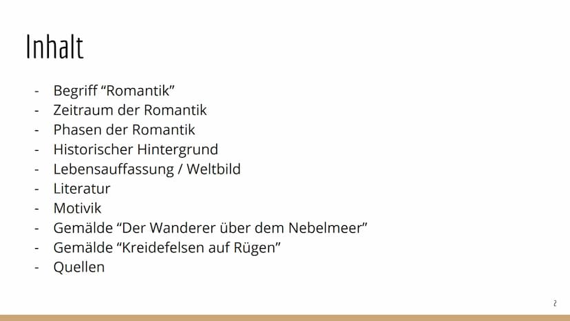 Romantik
Epochenüberblick Inhalt
-
-
-
Begriff "Romantik"
Zeitraum der Romantik
Phasen der Romantik
Historischer Hintergrund
Lebensauffassun