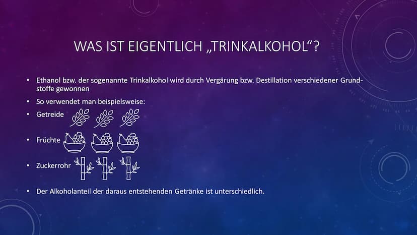 
<p>Ethanols chemische Formel lautet C2H5OH. Die Dichte von Ethanol beträgt 0,789 g/ml. Ethanol ist ein Alkohol und wird häufig in Getränken