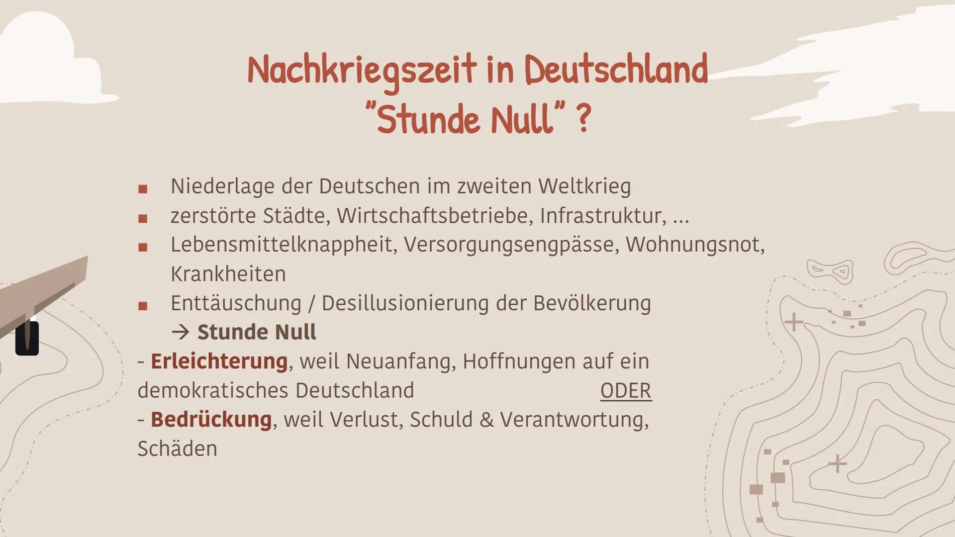 WALE
Hladkaliny
Zerstörung Neuanfang Verantwortung Nachkriegszeit
&
Potsdamer Abkommen GLIEDERUNG
1. Situation der Deutschen nach Kriegsende