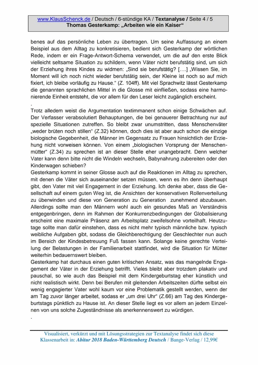 www.KlausSchenck.de/ 6-stündige KA / Schenck / Deutsch /
KA-Lösung: Textanalyse / ,,Ich bin ein Krisenkind" / Seite 1 von 4
Aufgabenstellung