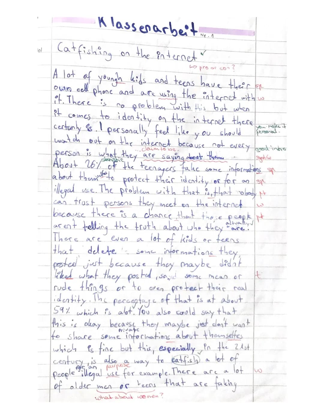 Englisch 10b-
-Klassenarbeit Nr. 1
1 How I met my twin sister
Name:
Sophie
LM Listen to Zoe talking about how she met someone
who looked exa