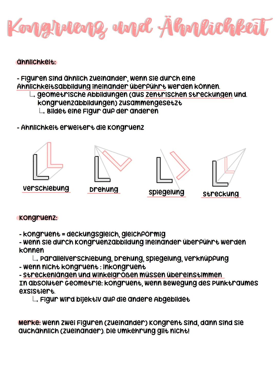 Kongrieng and Ähnlichkeit
ähnlichkeit:
- Figuren sind ähnlich zueinander, wenn sie durch eine
Ähnlichkeitsabbildung ineinander überführt wer