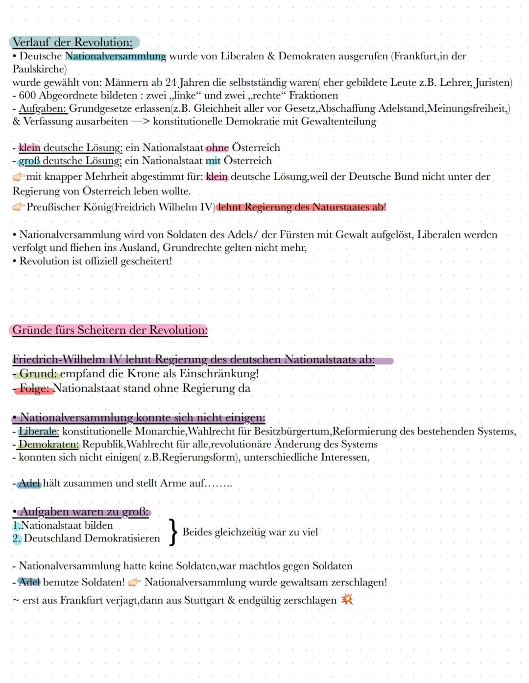 Die Revolution 1848/49
Ursachen der Revolution:
1. Wirtschaftskreise:
- schwere Missernte Hungersnöte,
- generell schwere Armut und Arbeitsl