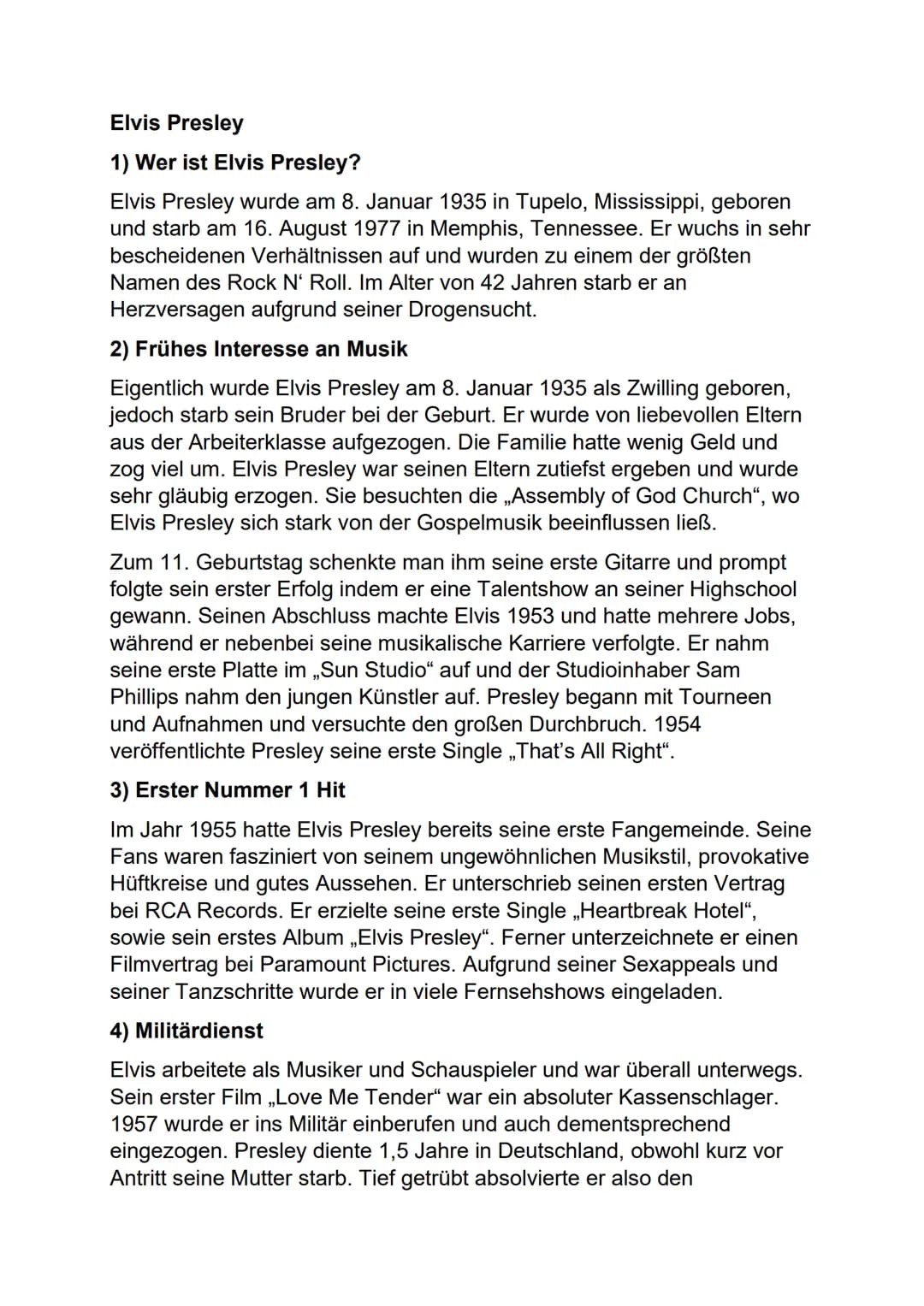 Elvis Presley
Referat von Angelina Elvis Presley
1) Wer ist Elvis Presley?
Elvis Presley wurde am 8. Januar 1935 in Tupelo, Mississippi, geb