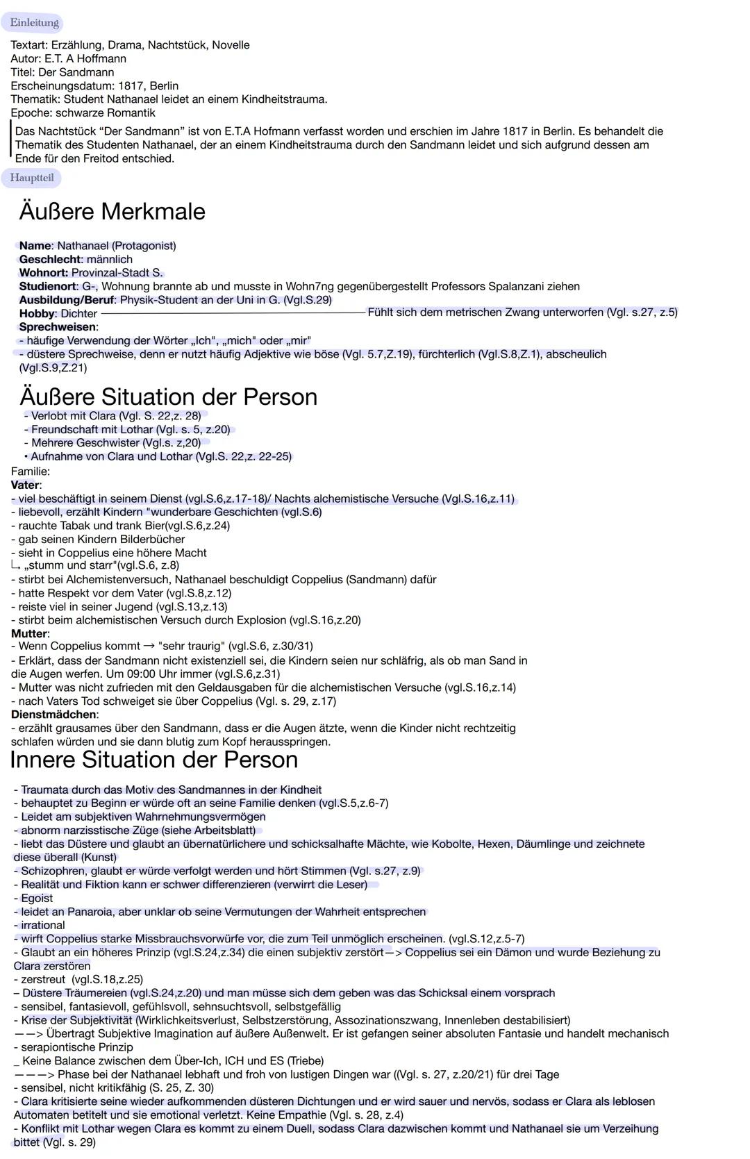 Charakterisierung Nathanael Sandmann – Analyse & Zusammenfassung