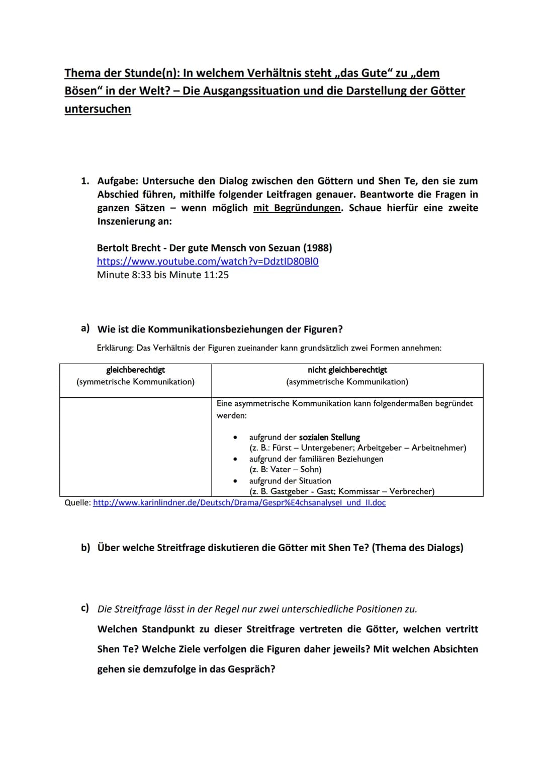 Thema der Unterrichtsreihe: Kann die Welt bleiben, wie sie ist?
Thema der Stunde(n): In welchem Verhältnis steht das Gute" zu „dem
Bösen" in