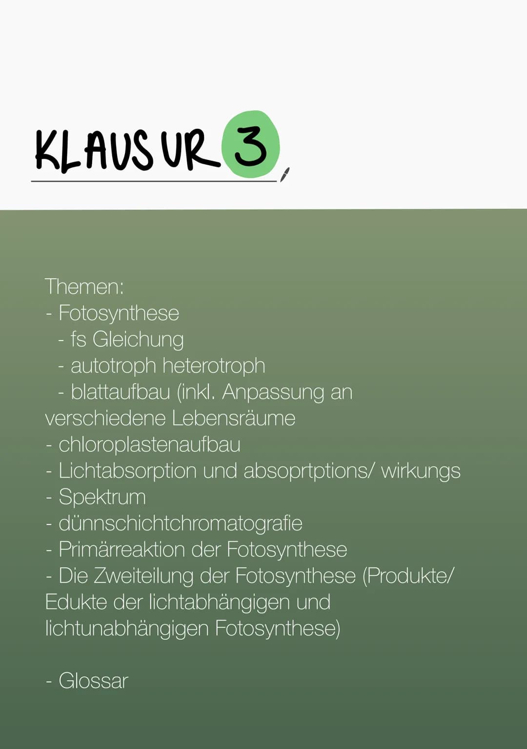 FOTOSYNTHESE
1
chemische Gleichung:
Wortgleichung:
CO₂
autotroph Lebewesen, die durch Fotosynthese aus energie armen, anorganischen Stoffen
