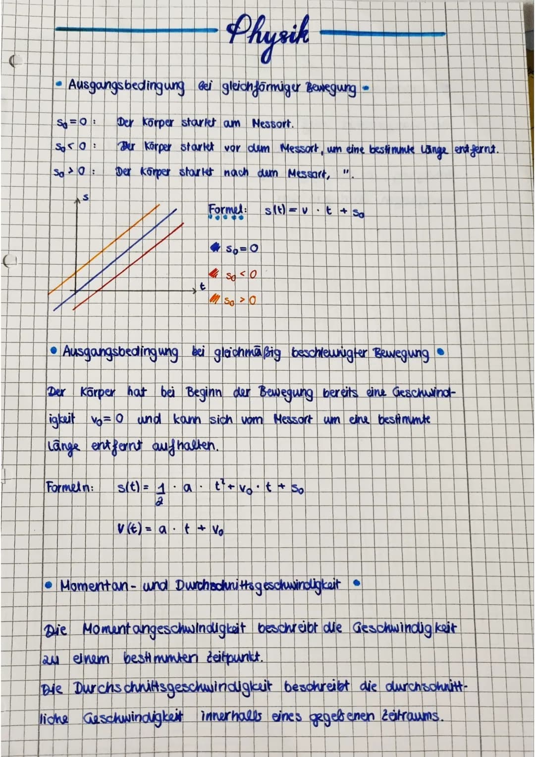 • Gleichförmig geradlinige Bewegung
Definition
Formeln
Diagramme:
S
Bei gleichförmigen Bewegungen legt ein Körper in
gleichen Zeitintervalle