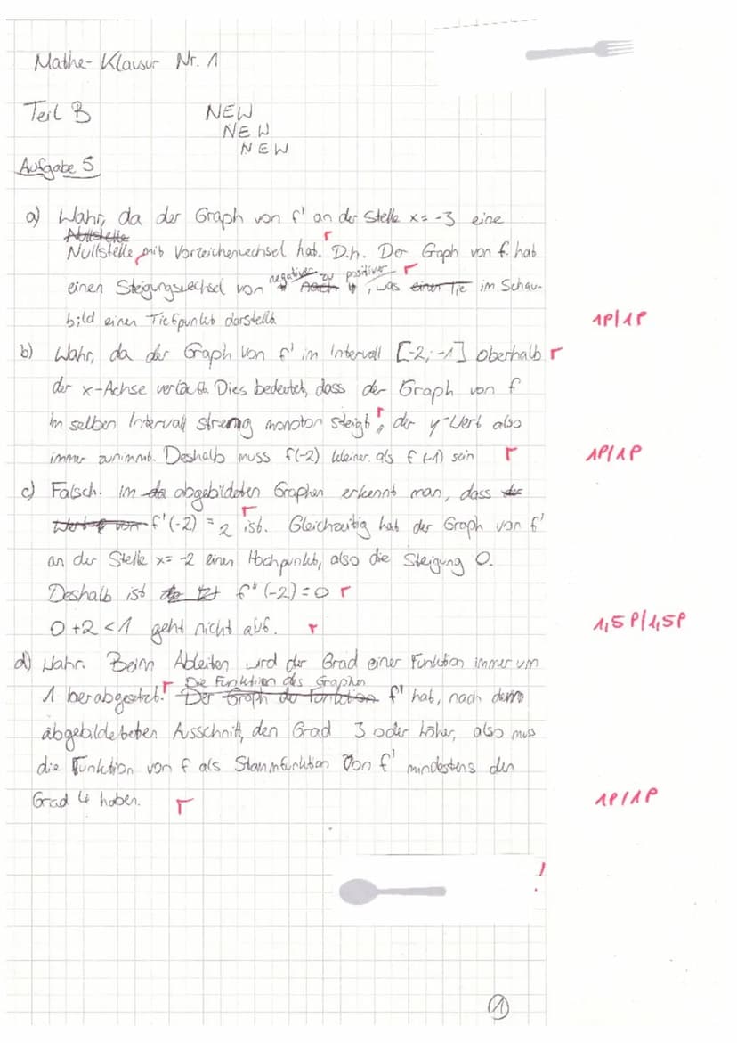 TEIL A: Ohne Hilfsmittel
Aufgabe 1:
Bilde die erste Ableitung der Funktion f.
a) f(x) = 2x³ - 6x² +/=//
b) f(x)= x³ (-2x + 1)¹
Aufgabe 2:
Lö