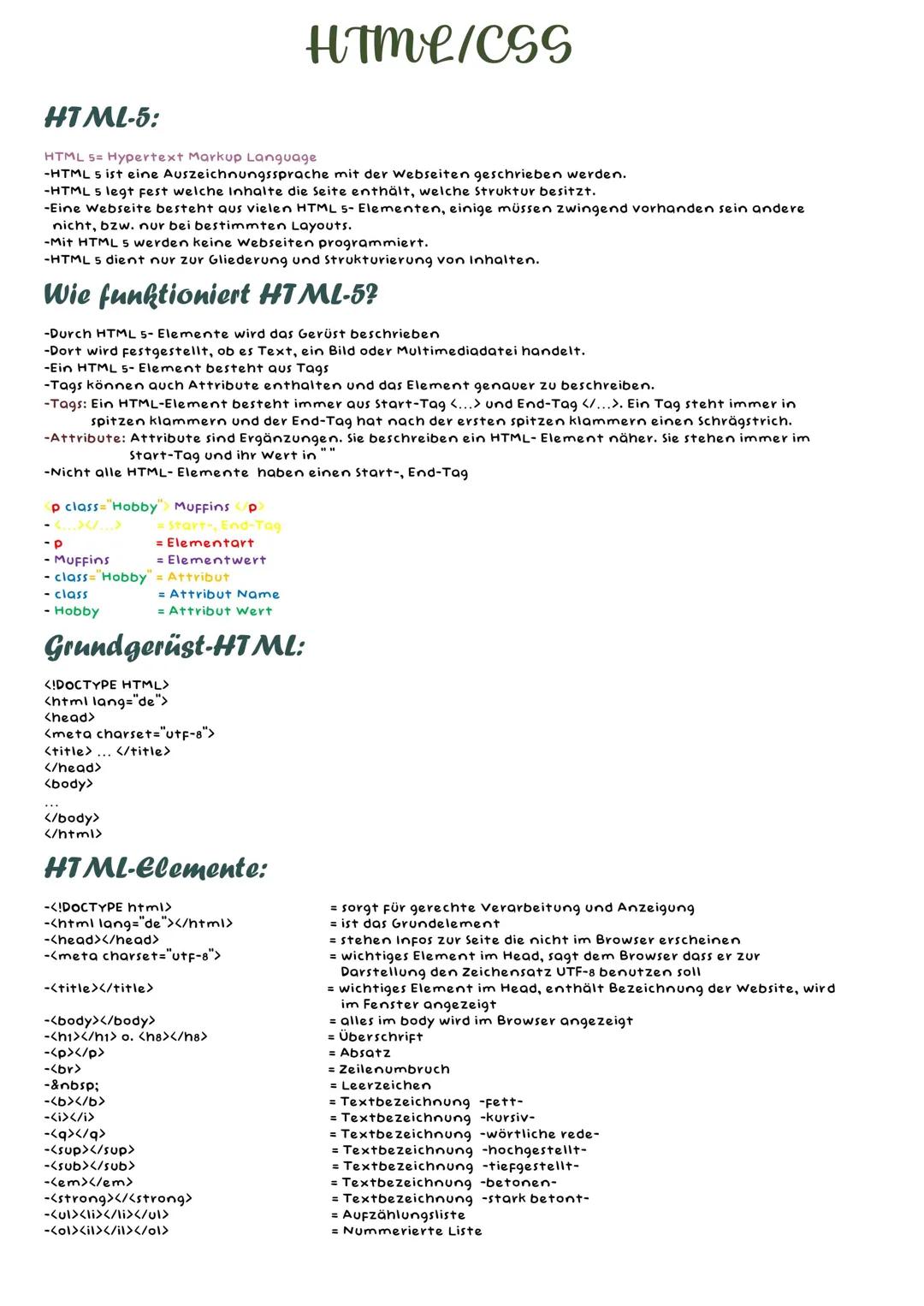 HTML-5:
HTML 5= Hypertext Markup Language
-HTML 5 ist eine Auszeichnungssprache mit der Webseiten geschrieben werden.
-HTML 5 legt Fest welc