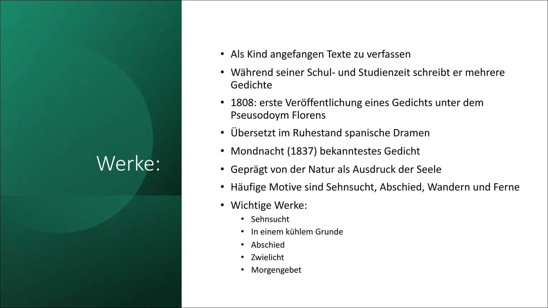 Aus dem Leben eines Taugenichts
Von: Joseph Karl Benedikt Freiherr von Eichendorff
Biographie:
1788-1857
Stammt aus Adelsfamilie
Studiert ab