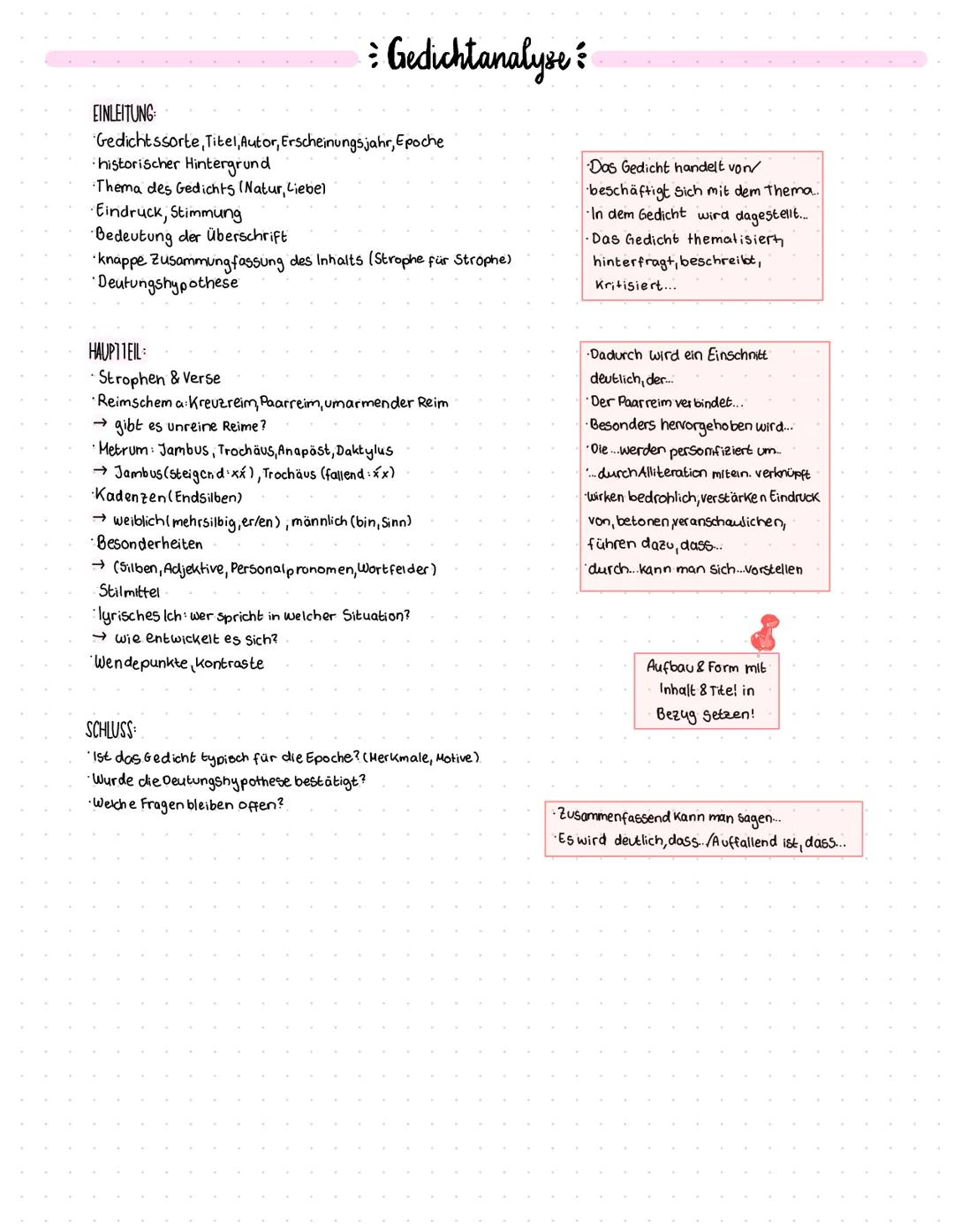 # Gedichtanalyse

EINLEITUNG:
*   Gedichtssorte, Titel, Autor, Erscheinungsjahr, Epoche
*   historischer Hintergrund
*   Thema des Gedichts 