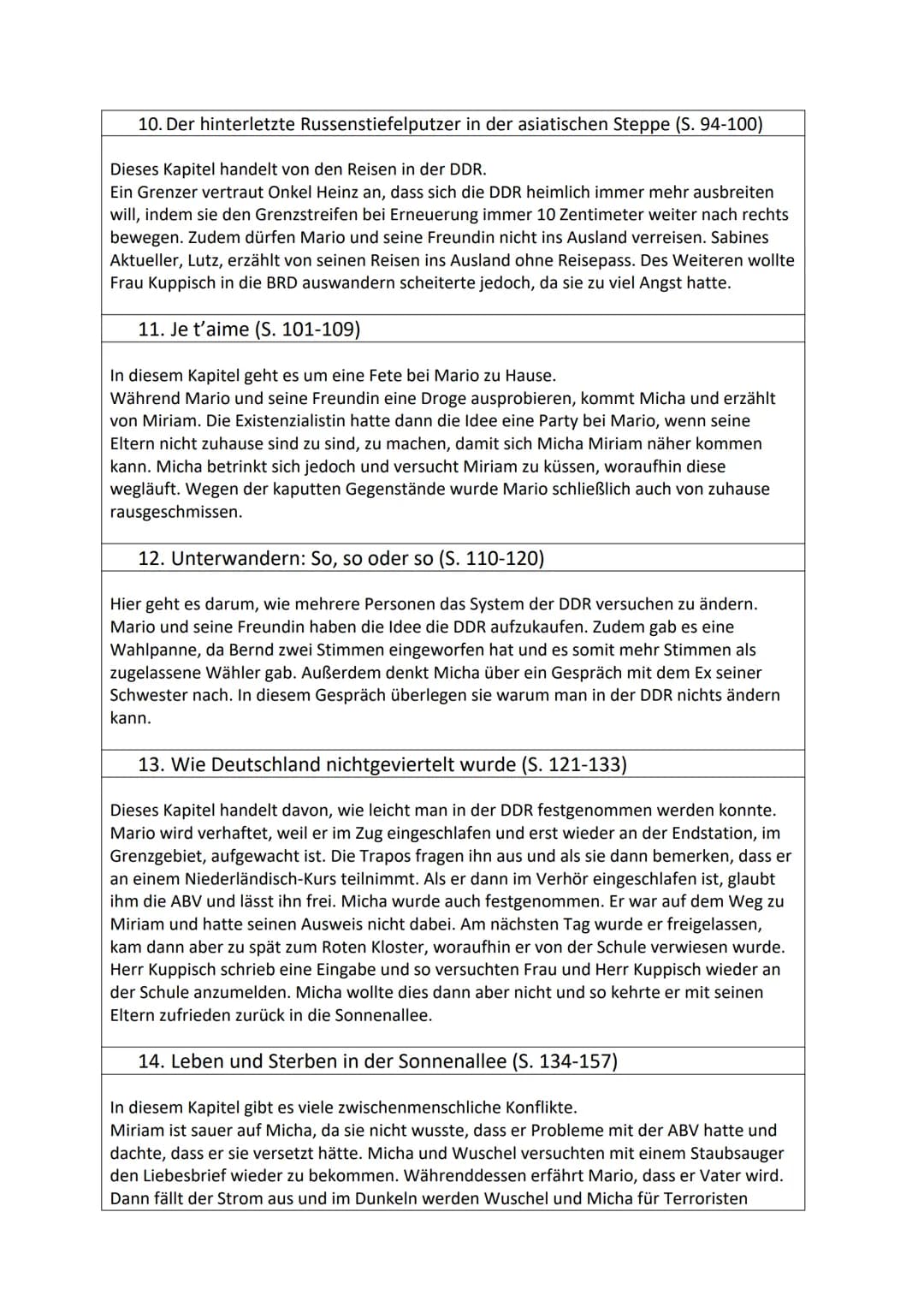 Leseprotokoll zu ,,Am kürzeren Ende der Sonnenallee"
Vorgehen: Bitte direkt nach dem Lesen eines Kapitels in kurzen, klaren Sätzen die
Haupt