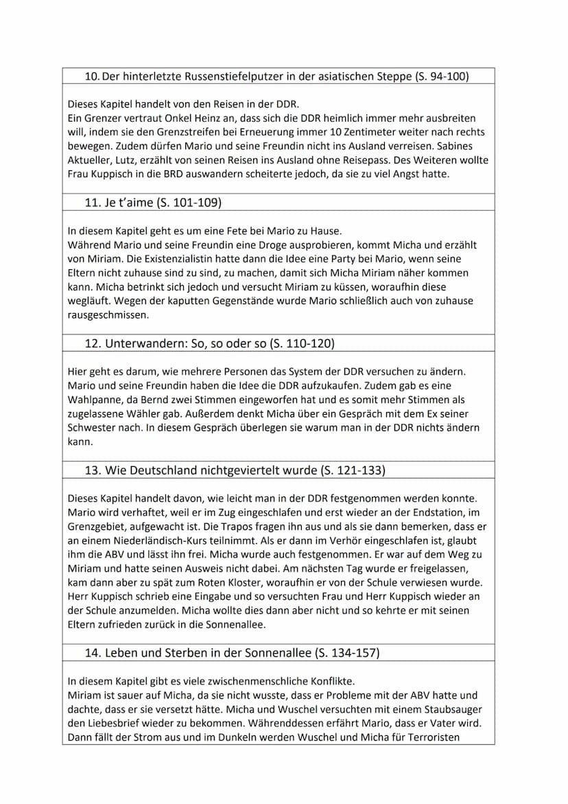 Leseprotokoll zu ,,Am kürzeren Ende der Sonnenallee"
Vorgehen: Bitte direkt nach dem Lesen eines Kapitels in kurzen, klaren Sätzen die
Haupt
