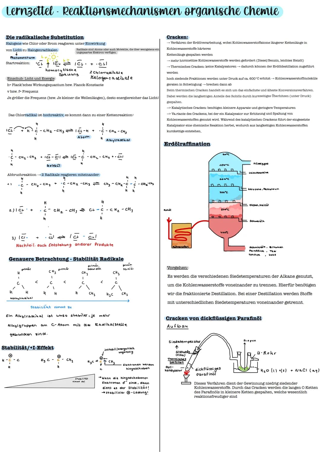 
<h2 id="dieradikalischesubstitution">Die radikalische Substitution</h2>
<p>Halogene wie Chlor oder Brom reagieren unter Einwirkung von Lich