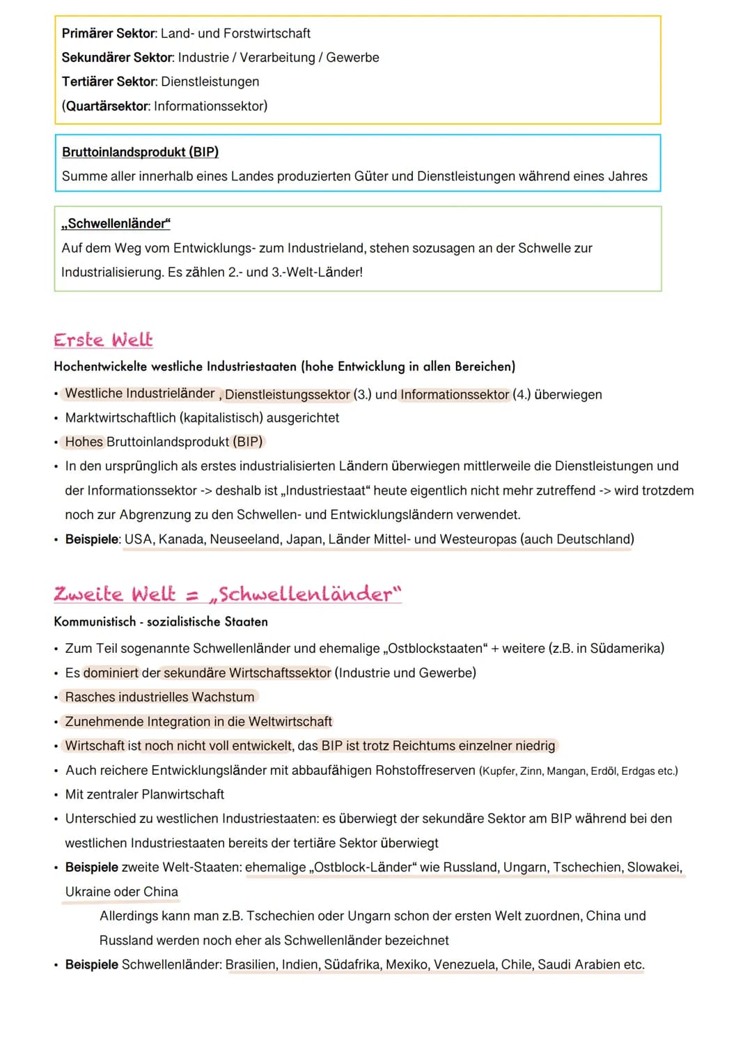 Primärer Sektor: Land- und Forstwirtschaft
Sekundärer Sektor: Industrie / Verarbeitung / Gewerbe
Tertiärer Sektor: Dienstleistungen
(Quartär