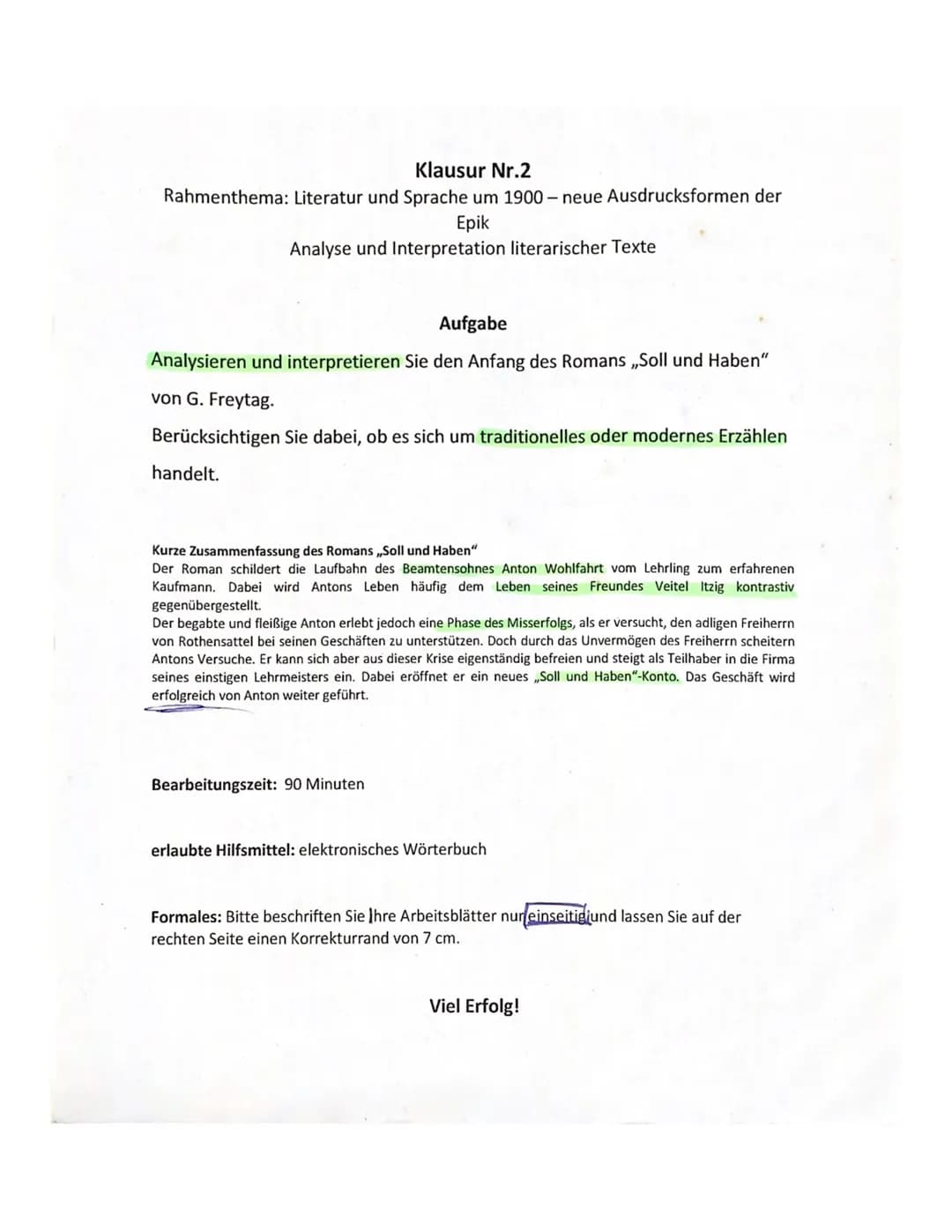 Klausur Nr.2
Rahmenthema: Literatur und Sprache um 1900-neue Ausdrucksformen der
Epik
Analyse und Interpretation literarischer Texte
Aufgabe