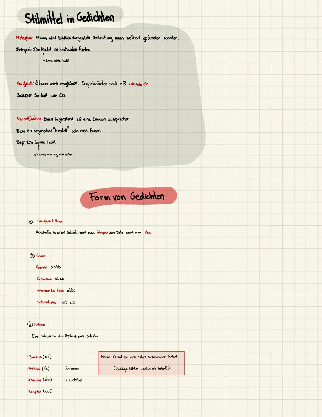 # Stilmittel in Gedichten

Melapher: Etwas wird bildlich dargestellt. Bedeutung muss selbst gefunden werden.

Beispiel: Die Nadel im Heuhaud