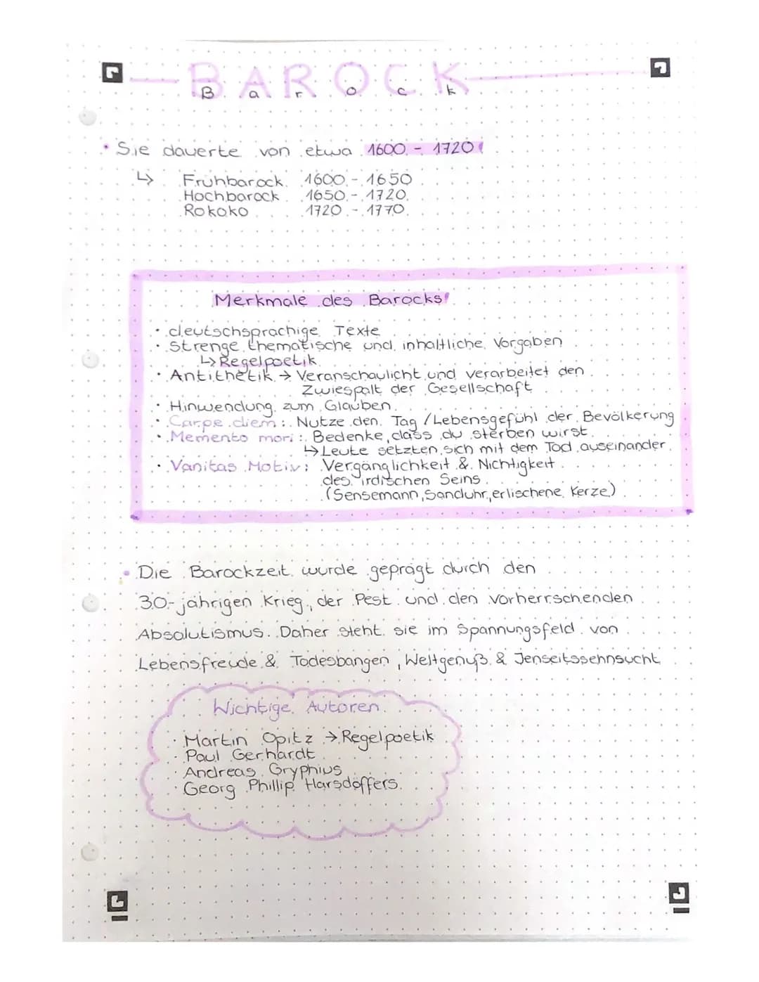 B
JI
AROCK
Sie dauerte von etwa 1600 - 17201
Frühbarock 1600-1650
Hochbarock. 1650 1720.
Rokoko
1720 1770.
Merkmale des Barocks
cleutschspra