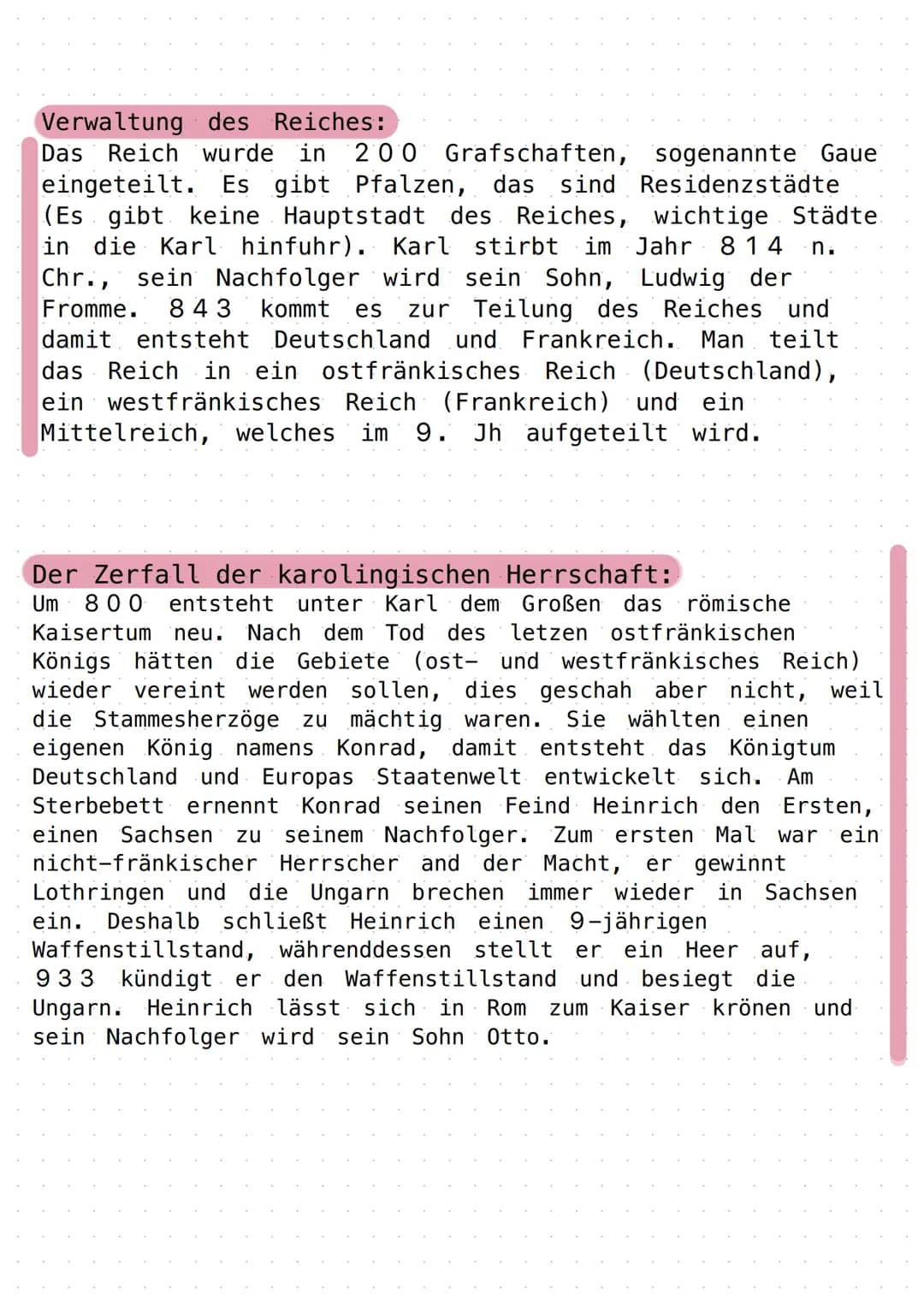 KARL DER GROSSE
Sein Reich:
Karl übernimmt 768 mit seinem Bruder die Herrschaft,
sein Bruder stirbt 771. Karl war mit einer Langobardin
verh