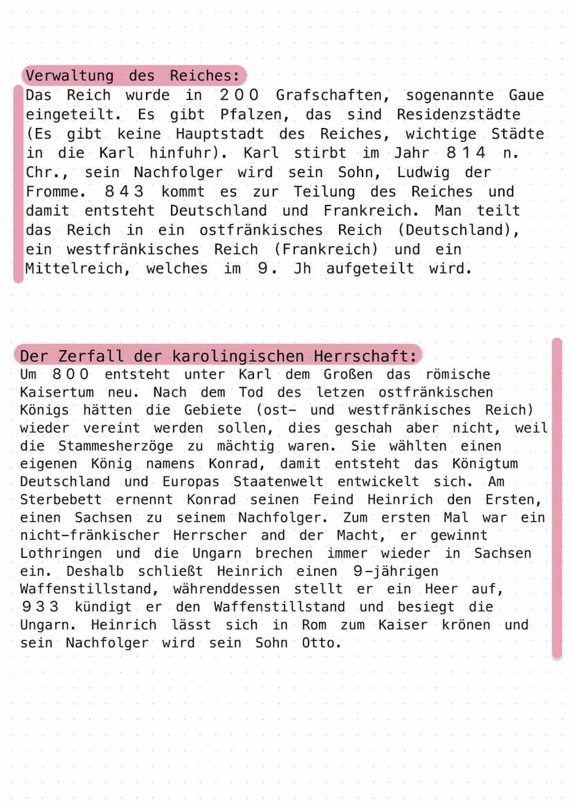 KARL DER GROSSE
Sein Reich:
Karl übernimmt 768 mit seinem Bruder die Herrschaft,
sein Bruder stirbt 771. Karl war mit einer Langobardin
verh