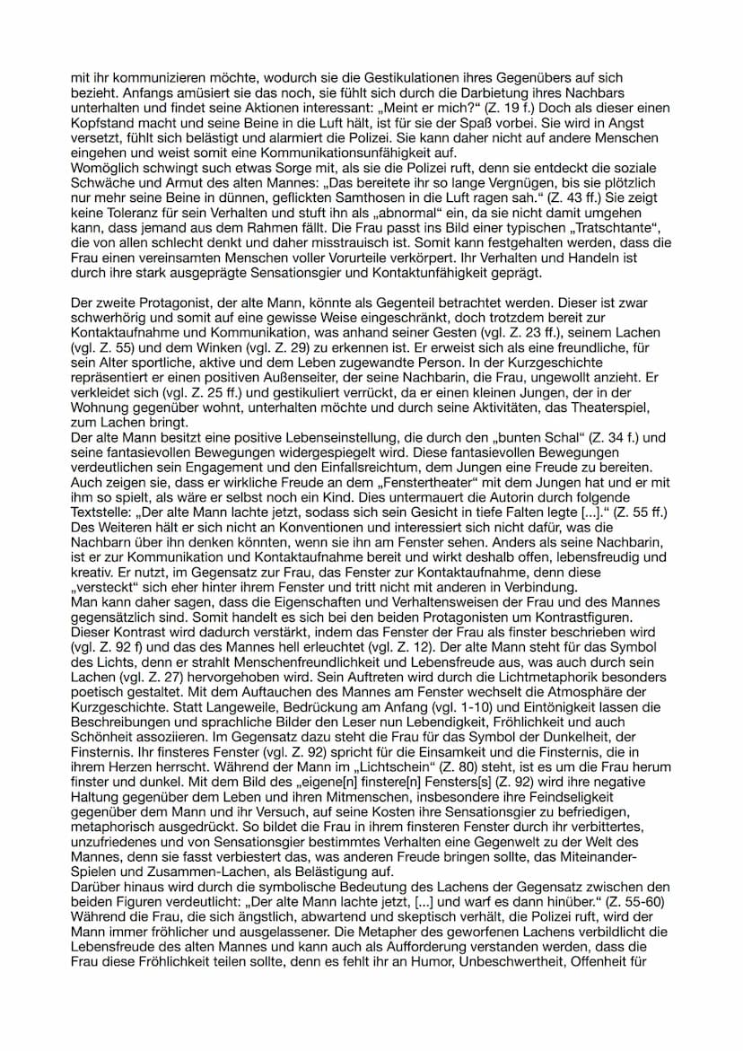 Textanalyse ,Das Fenstertheater"
Die Kurzgeschichte ,,Das Fenstertheater" von Ilse Aichinger, die im Jahr 1953 erschienen ist,
handelt von e
