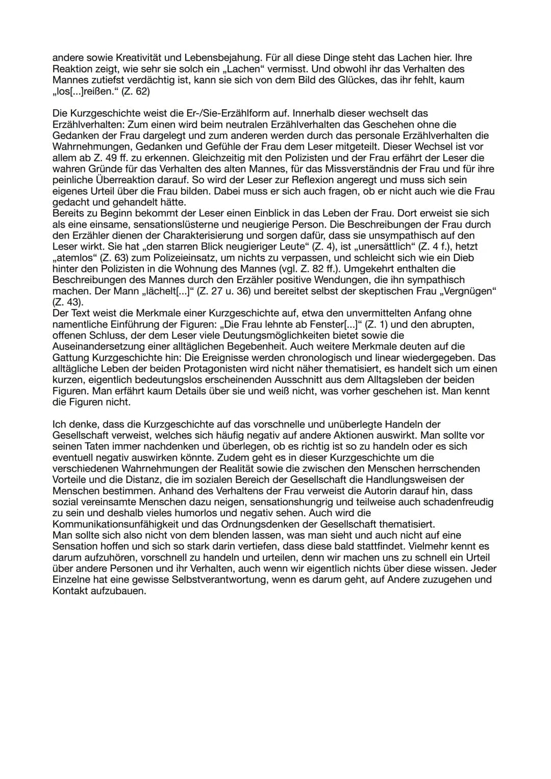 Textanalyse ,Das Fenstertheater"
Die Kurzgeschichte ,,Das Fenstertheater" von Ilse Aichinger, die im Jahr 1953 erschienen ist,
handelt von e