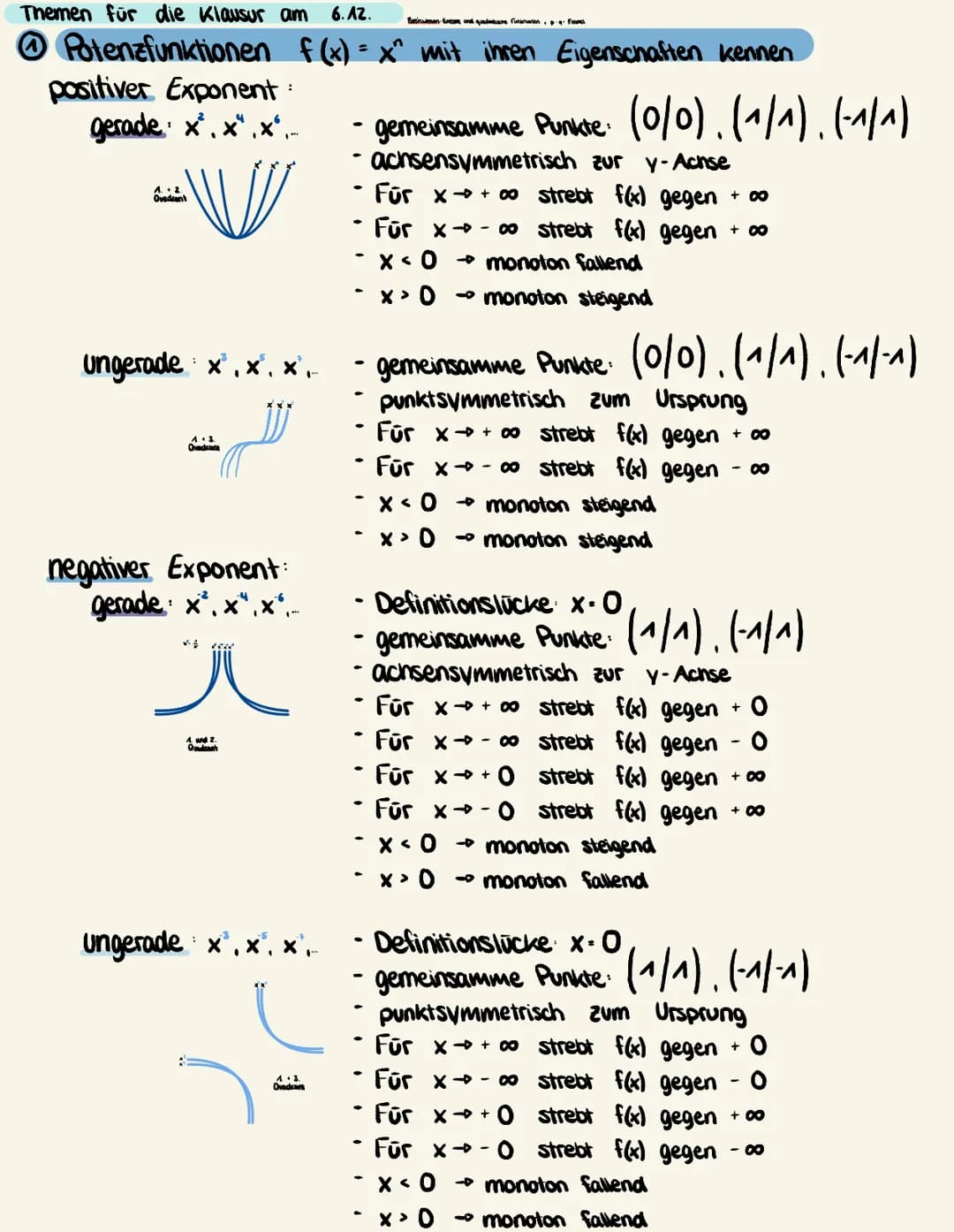 Themen für die Klausur am 6.12. Basiswman Entom und quedembene funtmanen Fouch
Potenzfunktionen f(x) = x² mit ihren Eigenschaften kennen
pos