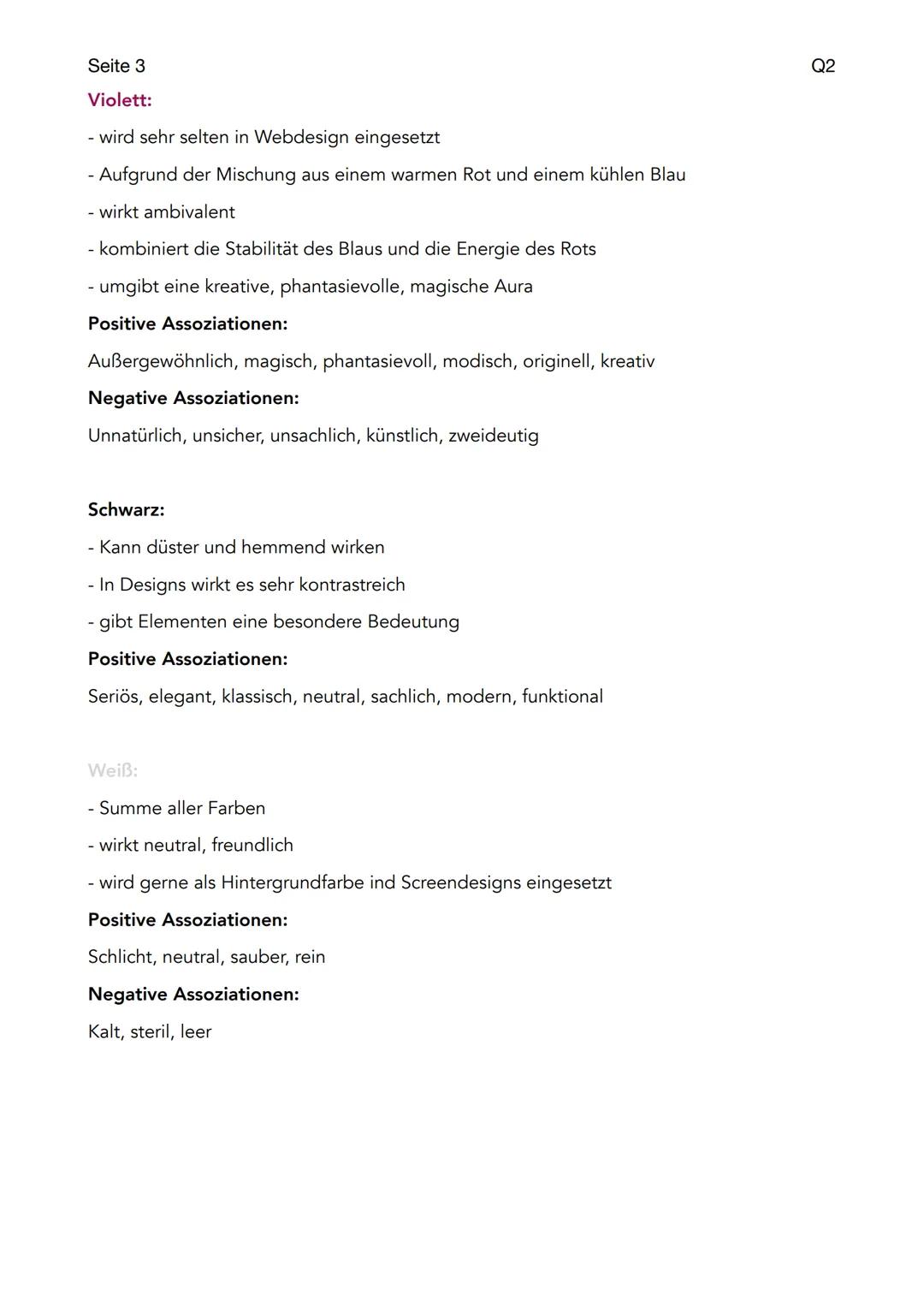 Seite 1

Q2

Lernzettel Klausur GMT

Farbanalyse

1. Der Farbkreis:

KALT

Rot, Gelb, Blau = Primärfarben
WARM
Orange, Grün, Violett = Sekun