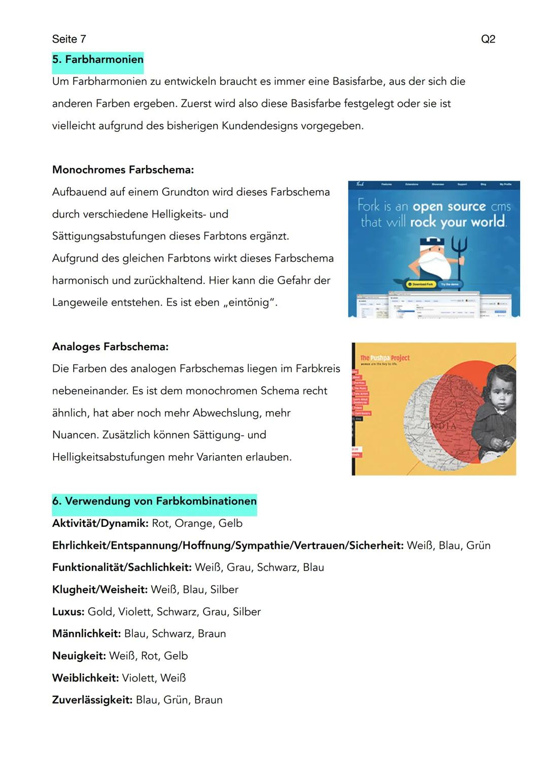 Seite 1

Q2

Lernzettel Klausur GMT

Farbanalyse

1. Der Farbkreis:

KALT

Rot, Gelb, Blau = Primärfarben
WARM
Orange, Grün, Violett = Sekun