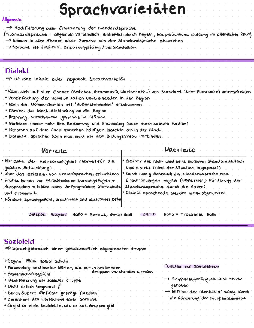 Sprachvarietäten: Unterrichtsmaterial, Beispiele und PDF