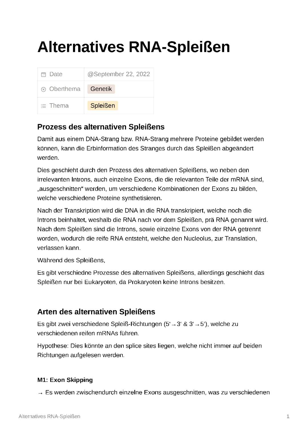 Arten des Alternativen Spleißens 