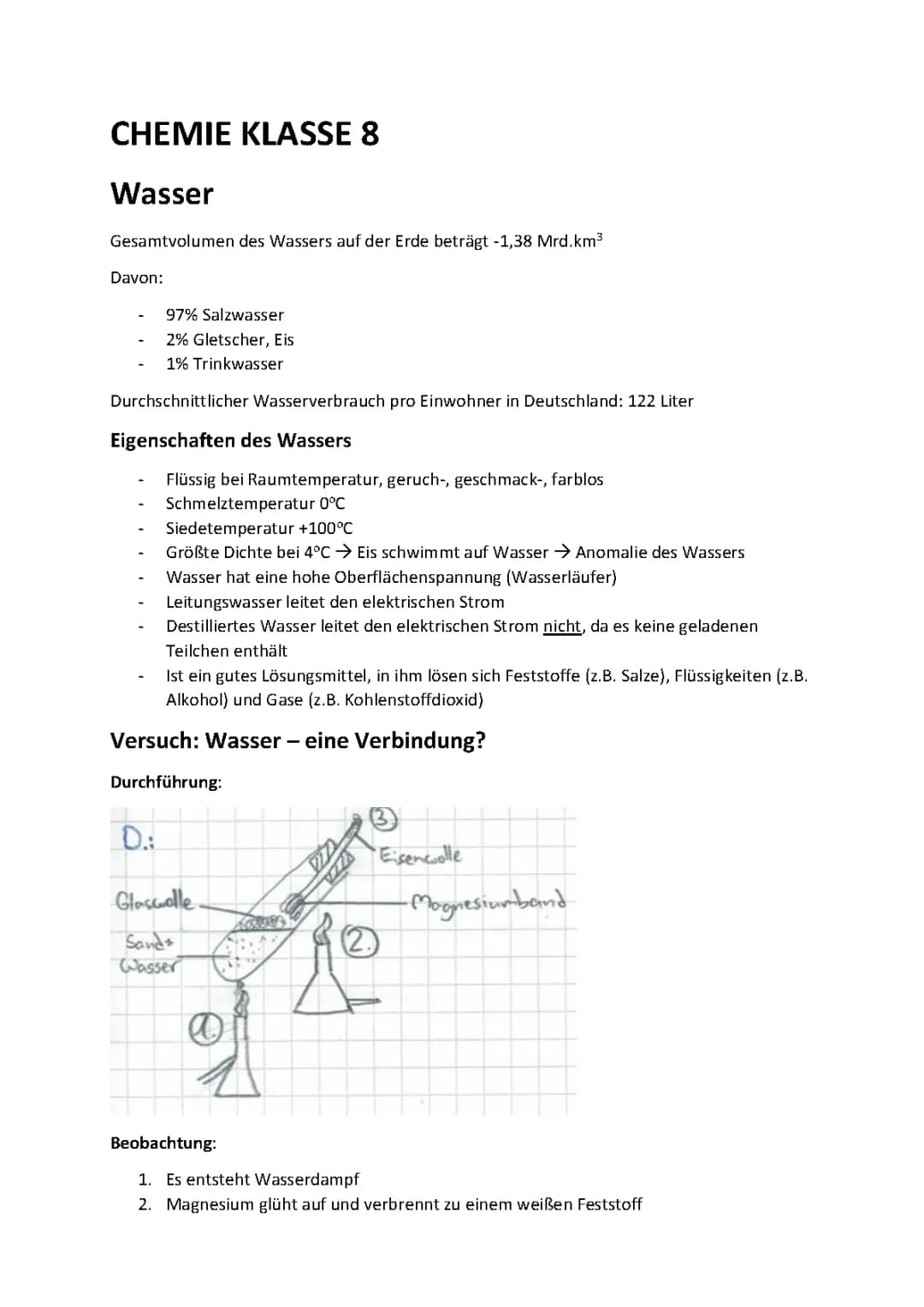 Steckbrief Wasser Chemie Klasse 8 – Besondere & Physikalische Eigenschaften + Nachweis Methoden
