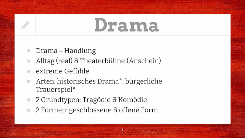 Denise Berger
Lk Deutsch
Fr. Steppat
Gliederung:
1. Drama
2. verschiedene Arten d. Theaters
Das Theater - die kulturelle Entwicklung zur Ein