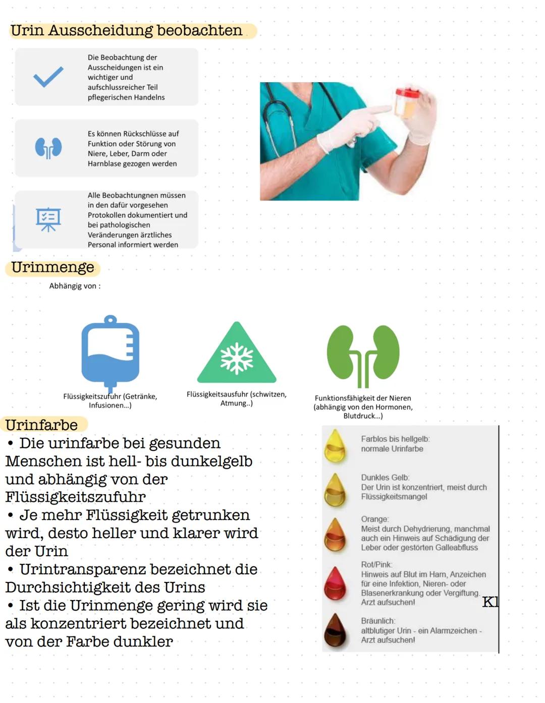Urin Ausscheidung beobachten
Die Beobachtung der
Ausscheidungen ist ein
wichtiger und
aufschlussreicher Teil
pflegerischen Handelns
Es könne