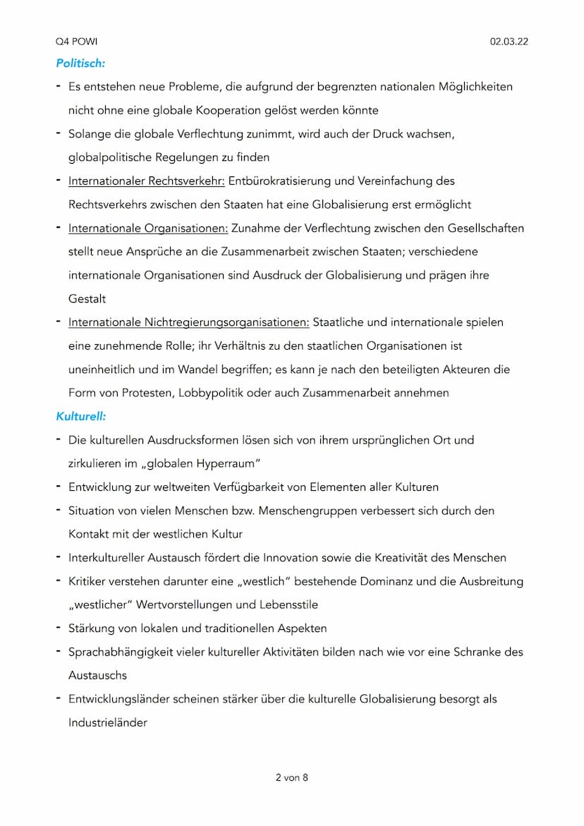 Q4 POWI
1. Globalisierung
Prozess der zunehmenden Vernetzung der Volkswirtschaftlichen auf internationaler Ebene
in den Bereichen Wirtschaft