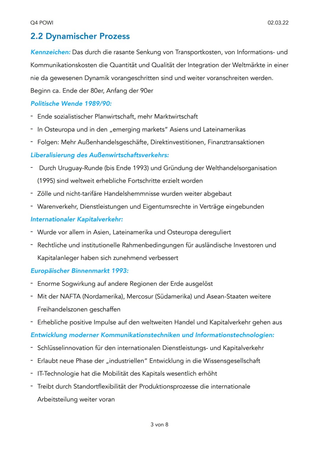 Q4 POWI
1. Globalisierung
Prozess der zunehmenden Vernetzung der Volkswirtschaftlichen auf internationaler Ebene
in den Bereichen Wirtschaft